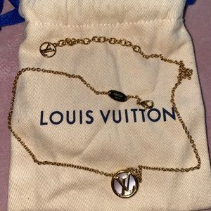 Authentic Louis Vuitton Gold Plated L to V Pearlfection Mother of Pearl Necklace